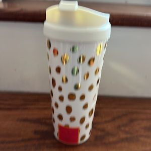 NWT The Kate Spade Travel Mug golden dot